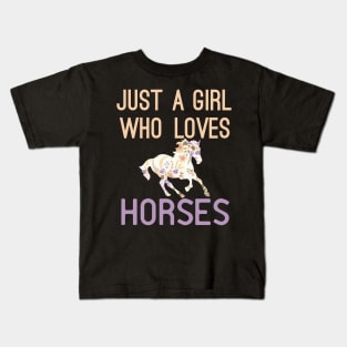 Floral Just A Girl Who Loves Horses Kids T-Shirt